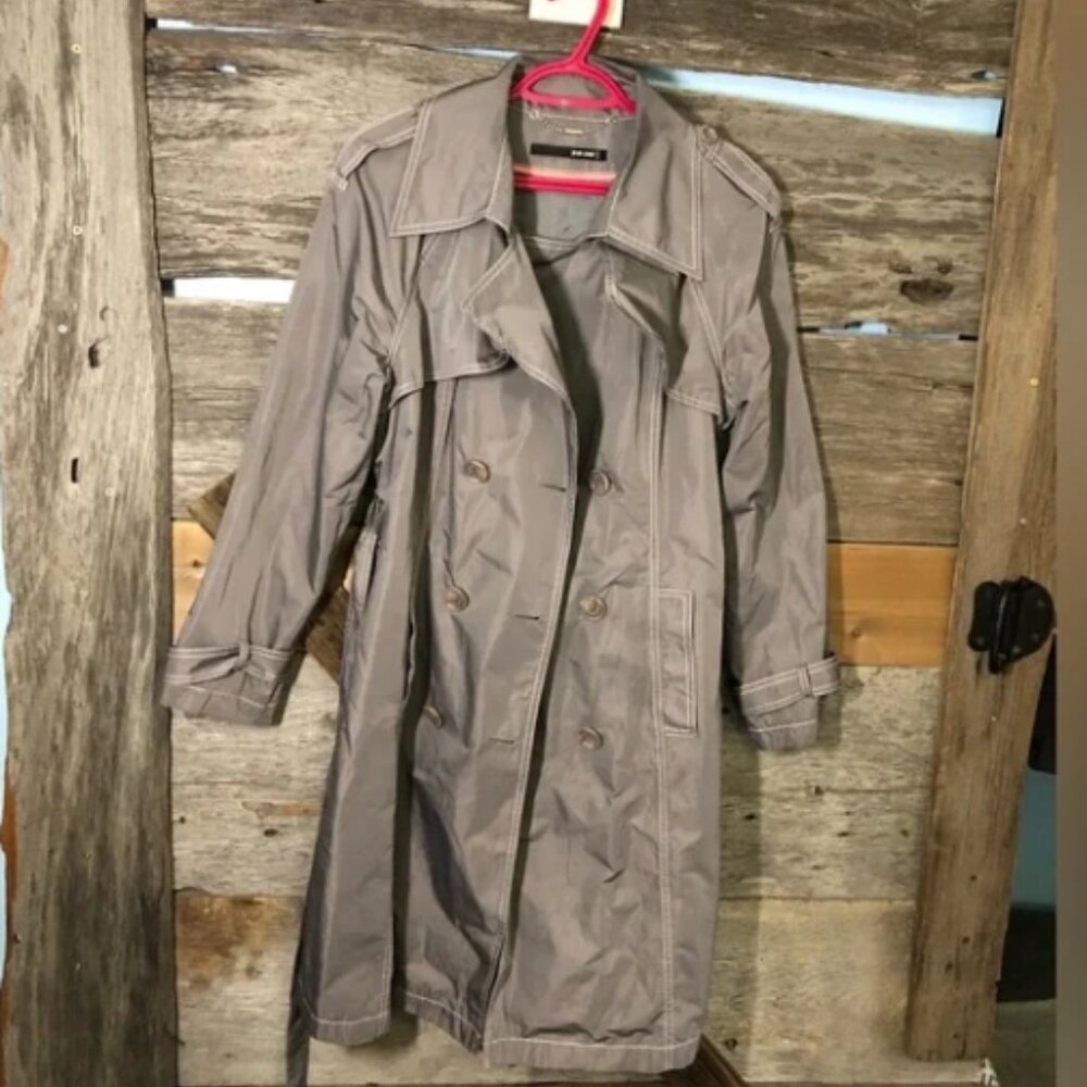 VINTAGE Jean Paul Berlin Women's Grey Trench Coat w/ Pink Stitching sz 10/med